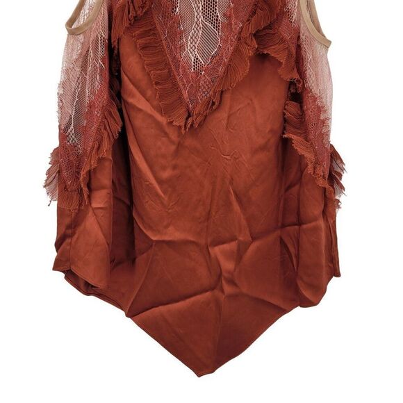 Jonathan Simkhai Feminine Ruffled Lace Top Blouse Sz M Rust Sheer Sleeveless - Picture 7 of 11